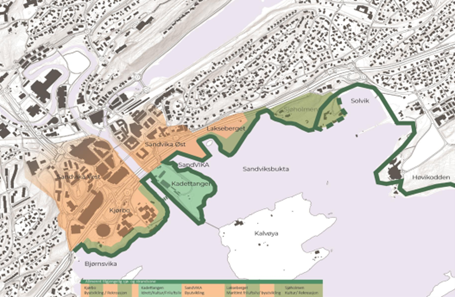 Illustrasjon fra Prinsippsak for fremtidig utvikling av Sandvika sjøfront 