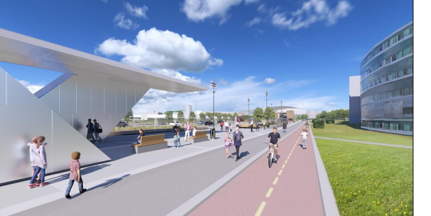 Illustrasjon av fremtidig stasjonsområde Snarøyveien  omlagt vei FOB