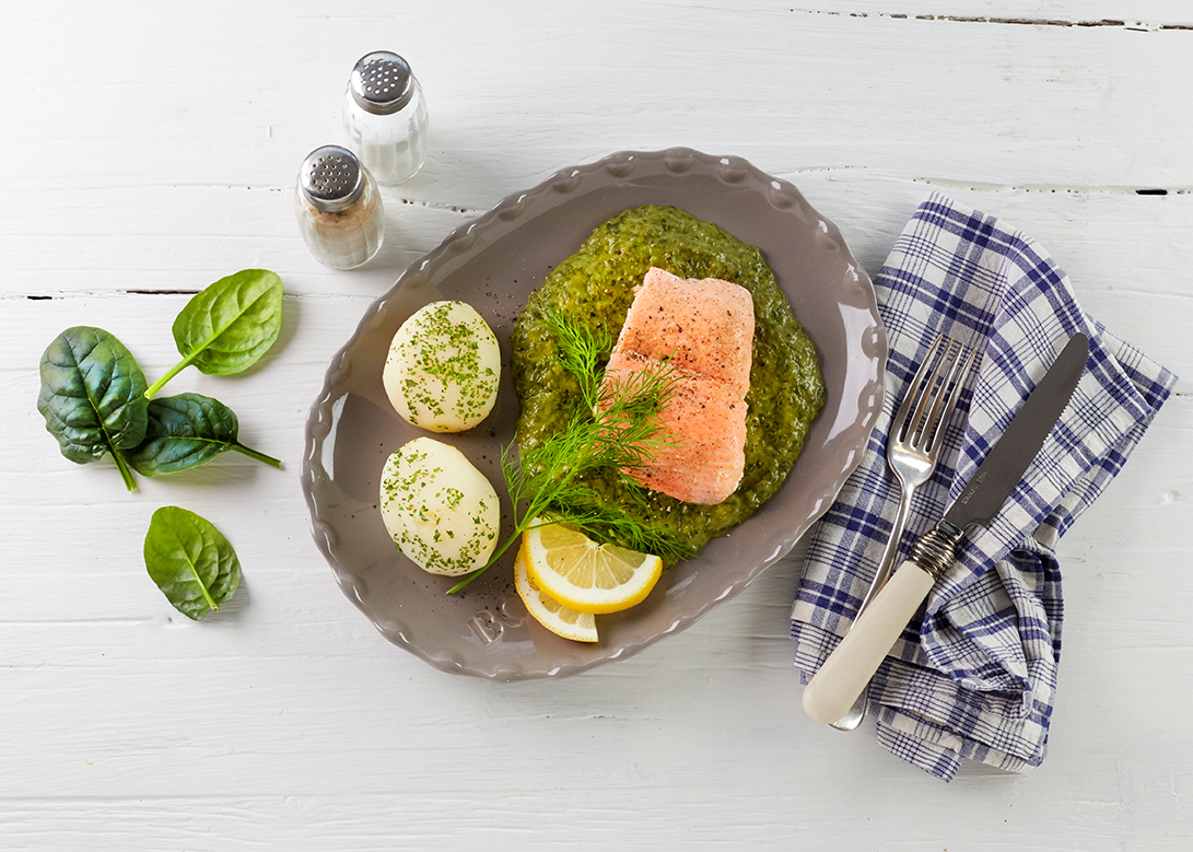 Dampet laks smør spinat