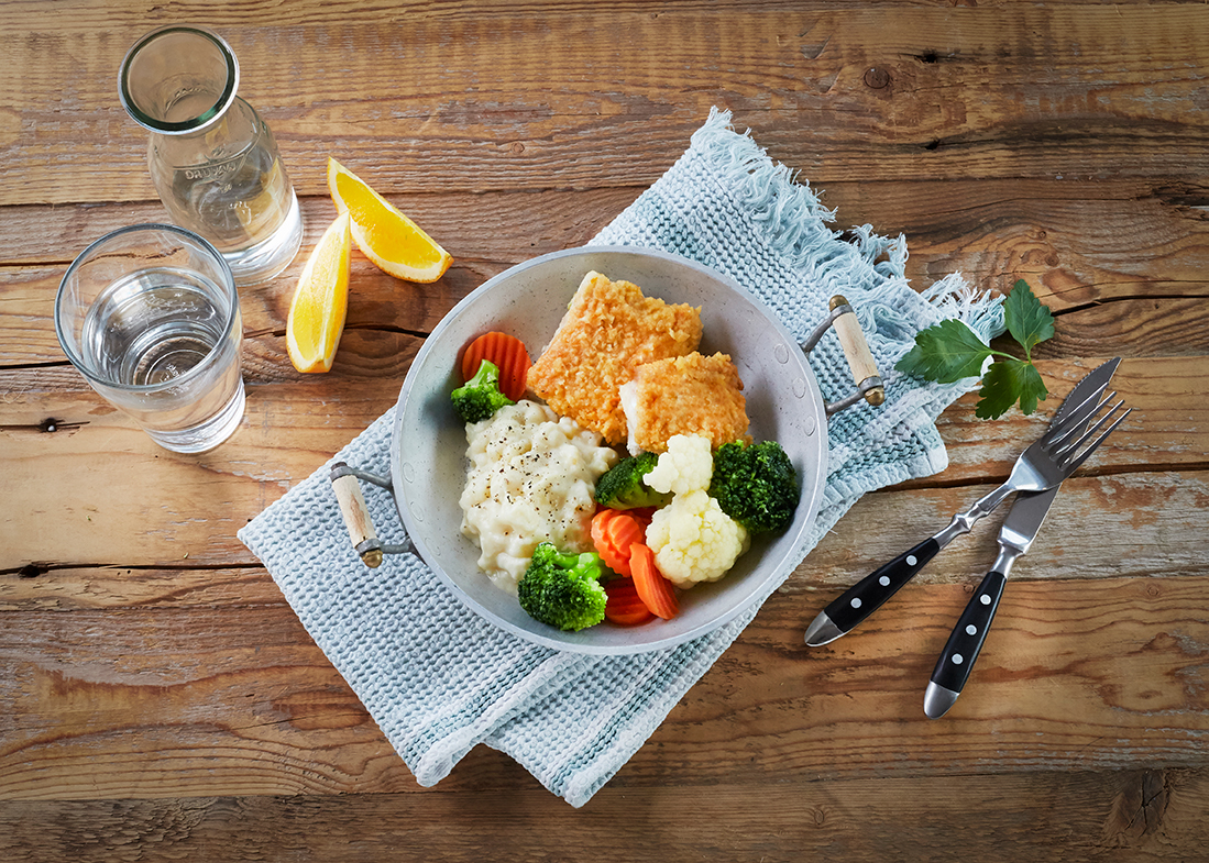 Fisk med appelsin stuede poteter