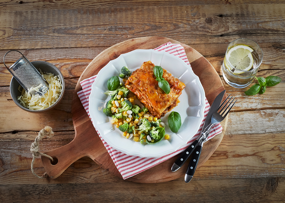 Lasagne m brokkoli-mais-soyabønner