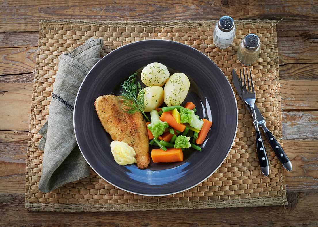 Panert flyndre romanesco potet