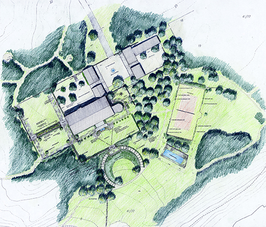 Tegning av park- og hageanlegget til Munkebakken