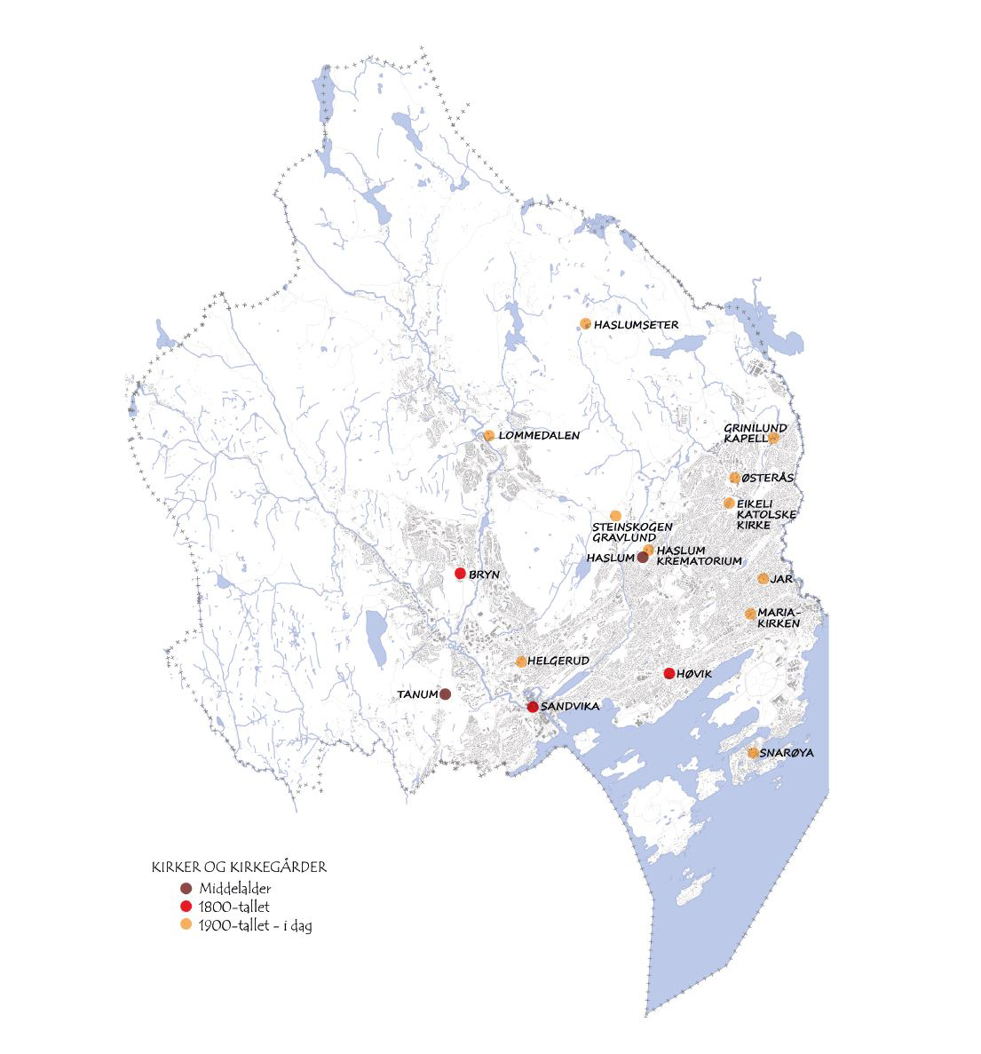 Kart over kriker og kirkegårder