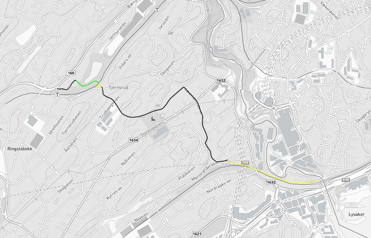 Sykkelkart: Ringstabekk-t-bane-Lysaker-stasjon
